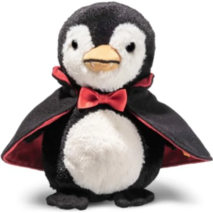 Steiff Kuscheltier Nibble Vampir Pinguin, 15 cm Plüschtier mit abnehmbarem Umhang, mehrfarbig, handgefertigt – Bild 1