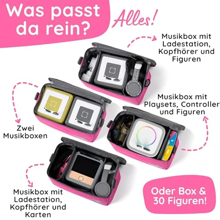 fantifant Musikbox Tasche für Toniebox [ + Netzbeutel für Tonie Aufbewahrung ] Flexible TRANSPORTTASCHE FÜR TONIEBOX Tasche für Starter Set, Figuren und Zubehör I aus recyceltem PET I flamingopink – Bild 3