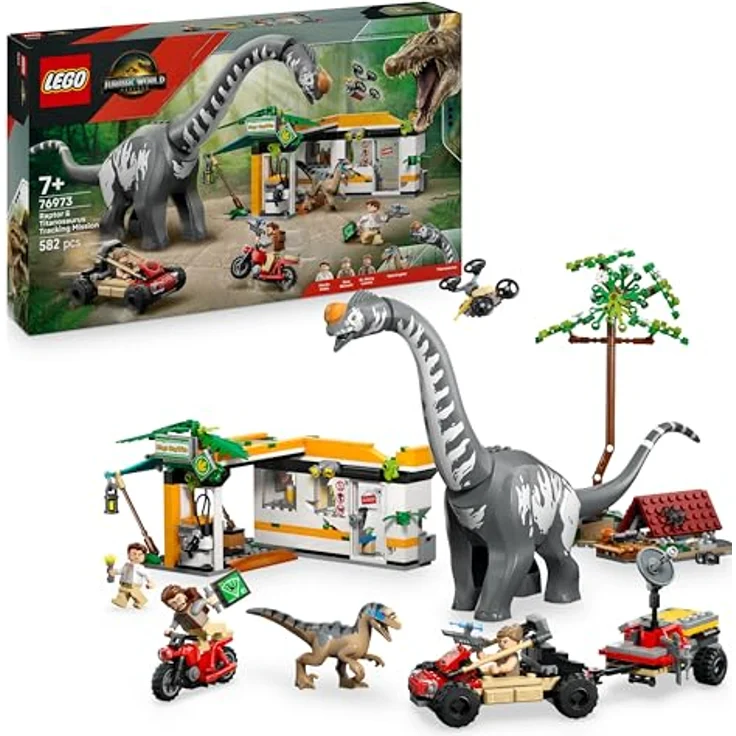 LEGO Jurassic World 76973, Raptor & Titanosaurus Set mit 582 Teilen, für Kinder ab 7 Jahren, inkl. Mini-Figuren und Fahrzeug – Bild 1
