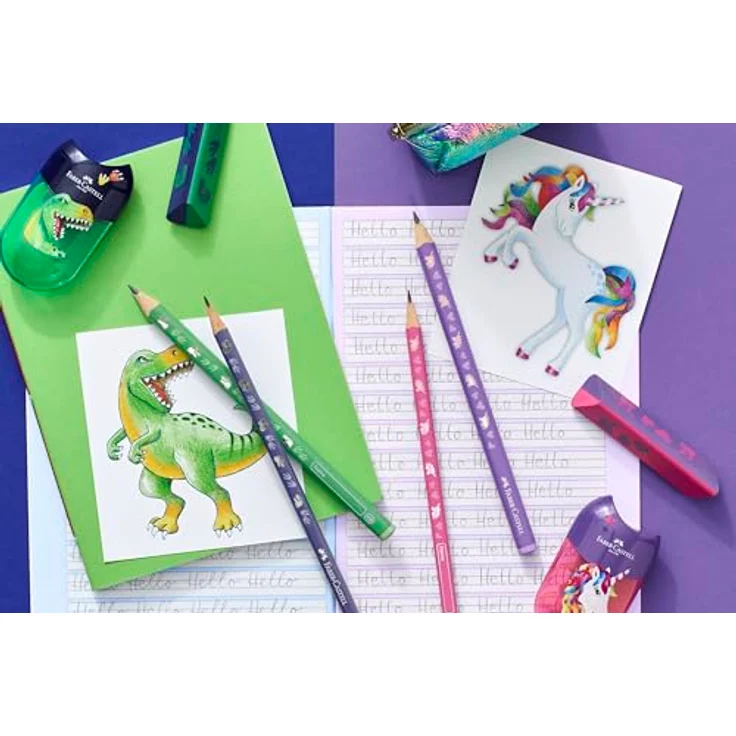 Faber-Castell 111511 Bleistift Dino, ergonomischer HB Holzstift für Kinder, blauer Schreibbleistift mit Dino-Motiven und bruchgeschützter Mine – Bild 4
