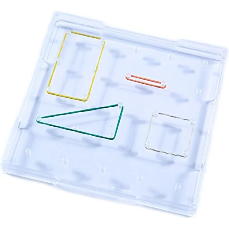 Wissner 081600.000 - Geobrett quadratisch transparent 15 x 15 cm, stapelbar, inklusive  Gummiringe und 12 Lege-Vorlagen – Bild 4
