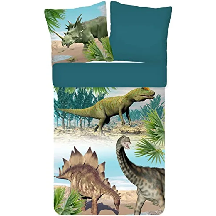 ESPiCO Bettwäsche Trendy Bedding Dino Bunt Dinosaurier T-Rex Stegosaurus Renforcé, Größe:135 cm x 200 cm