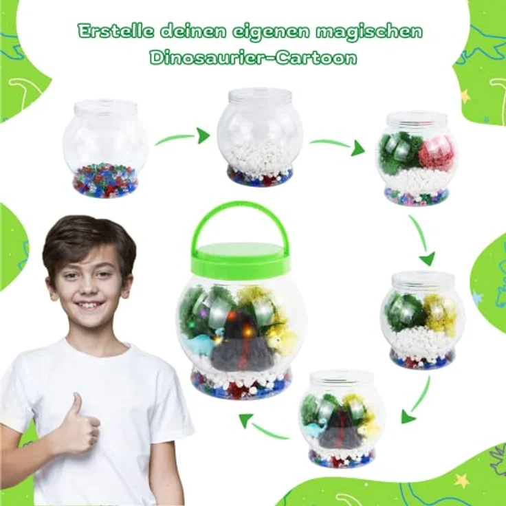 Coradoma Terrarium Kit Dinosaurier für Kinder | DIY Bastelset Spielzeug Set mit Nachtlicht Lampe | Junge und Mädchen Geschenke 3 4 5 6 7 8+ Jahre Basteln Kreativ Deko – Bild 3