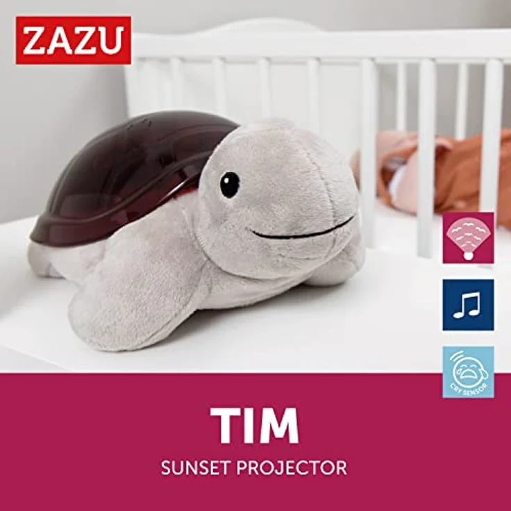 ZAZU Tim die Schildkröte Sonnenuntergangsprojektor mit Entspannenden Melodien, 3-Schritt-Schlafprogramm, Schreisensor und Kindersicherung, orangefarben – Bild 3