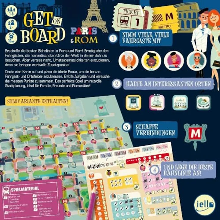 Huch Get on Board: Paris & Rom (d), Brettspiel zur Stadtplanung mit Umsteigemöglichkeiten und Punktesystem – Bild 13