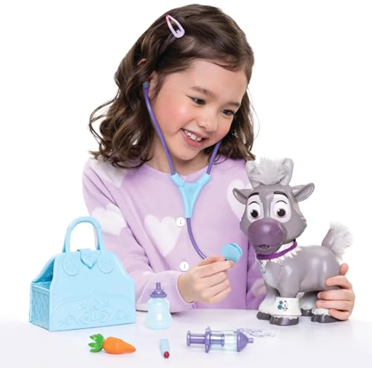 Jakks Pacific Disney Die Eiskönigin Pflegeset Sven, interaktives Tierarzt-Set mit 20+ Reaktionen, 22 cm, inkl. Reisetasche, für Kinder ab 3 Jahren, Batterien enthalten – Bild 3