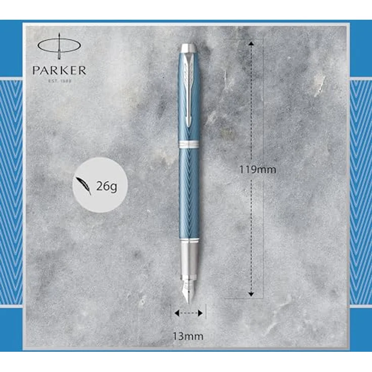 Parker IM Premium Füllfederhalter, eleganter Schreibstift mit blau-grauem, metallic lackierten Gehäuse und Edelstahlfeder – Bild 3