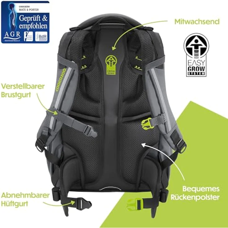 Coocazoo Schulrucksack Mate „Tarp Black Thunder”, ergonomisch und anpassbar, höhenverstellbar, mit Brustgurt & Hüftgurt, schwarz, 30 Liter Volumen, ab 3. Klasse – Bild 4