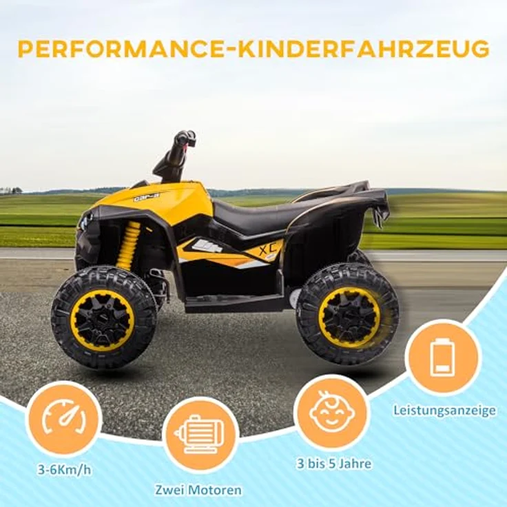 HOMCOM Elektro-Kinderquad Gelb, Kindermotorrad mit MP3-Musikplayer, Belastbarkeit 25 kg, für Kinder 3-5 Jahre, 3-6 km/h – Bild 3