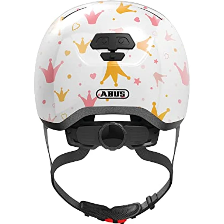 ABUS Kinderhelm Skurb Kid - robuster Fahrradhelm im Skater-Look mit Platz für einen Zopf - Weiß mit Kronenmuster, Größe S – Bild 3