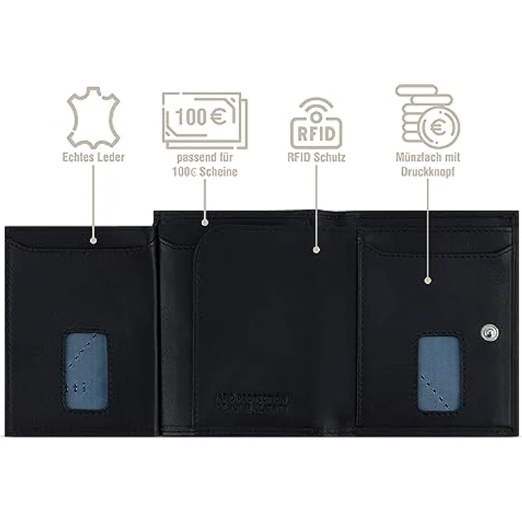 bugatti Secure Slim Mini Börse Spezial mit XL-Münzfach und RFID-Schutz aus Leder, braun – Bild 3