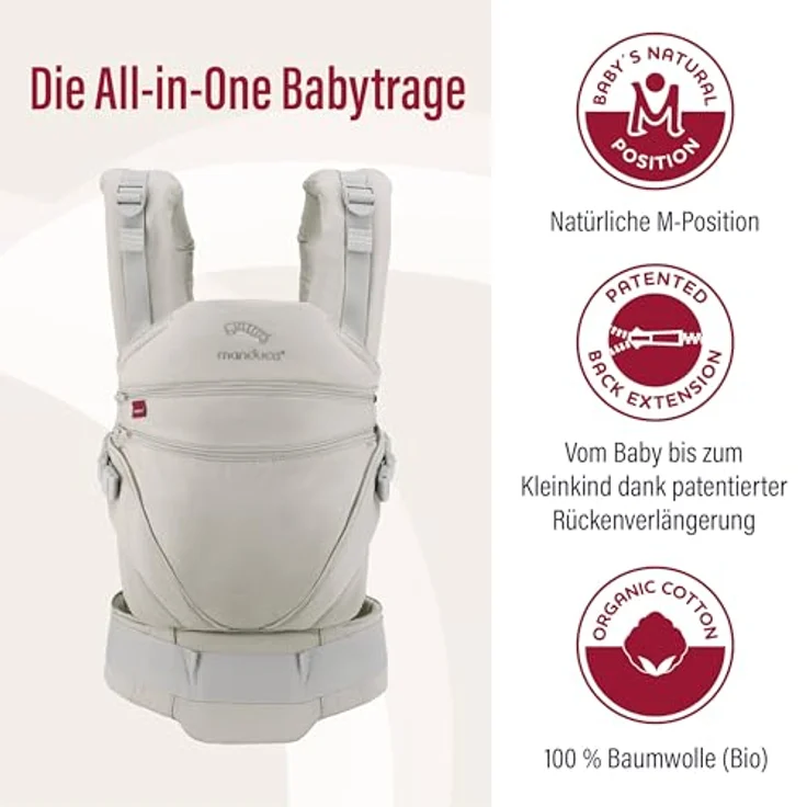 Manduca XT, Babytrage aus 100% Bio-Baumwolle, 3 Tragepositionen, ergonomischer Hüftgurt, variabel einstellbar für Babys von 3,5 bis 20 kg – Bild 2