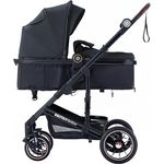 Daliya® NEOMOVE 2in1 Kombi-Kinderwagen, klappbare Babywanne und Sportsitz, große pannensichere Räder, stufenlos verstellbare Rückenlehne, leichter Alu-Rahmen, großer Einkaufskorb, Schwarz-Schwarz