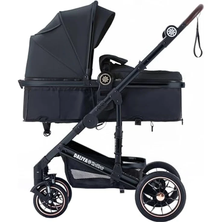 Daliya® NEOMOVE 2in1 Kombi-Kinderwagen, klappbare Babywanne und Sportsitz, große pannensichere Räder, stufenlos verstellbare Rückenlehne, leichter Alu-Rahmen, großer Einkaufskorb, Schwarz-Schwarz – Bild 1