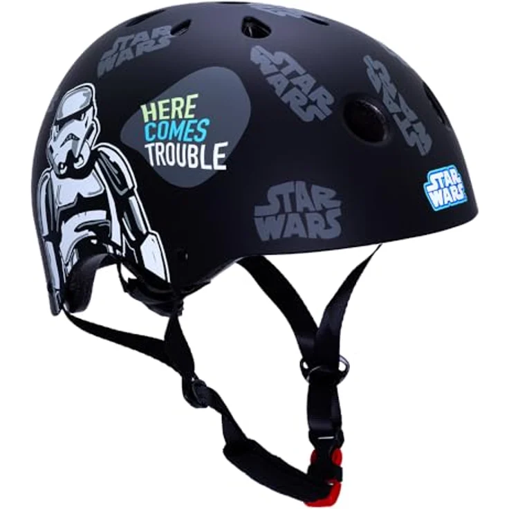 Seven Polska Fahrradhelm „Star Wars“ – Cooler Schutz für Junge Fans (54-58 cm, ab 8 Jahren), Schutzhelm in Schwarz mit Star Wars Motiven (Darth Vader, Stormtrooper) – Bild 1