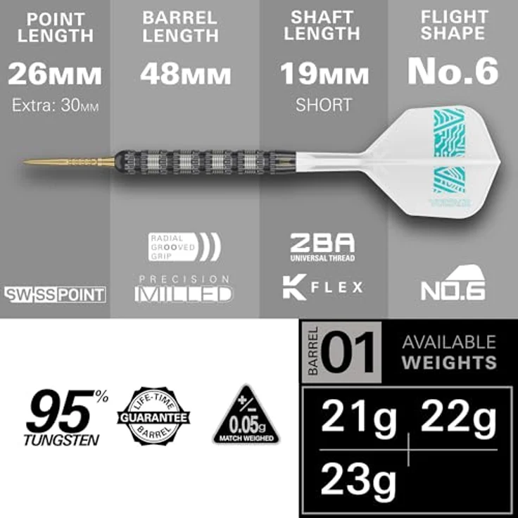 TARGET Darts Rob Cross 95K, 95% Tungsten Steeldarts Set mit K-Flex Flights und Swiss Point Tool, 21G, Schwarz – Bild 3