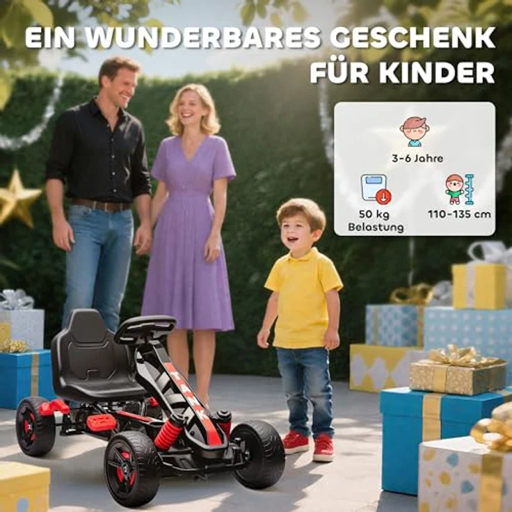 AIYAPLAY Go-Kart für Kinder 3-6 Jahre, mit Handbremse, automatischem Kupplungssystem, Vor- und Rückwärtsgang, rot – Bild 8