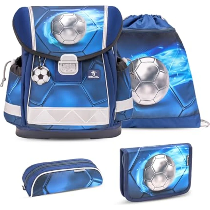 Belmil Schulranzen "Classy" 2025, Fußball Design, 4tlg. Set für Jungen, Ergonomisch, Leichtgewicht, Reflektierende Elemente – Bild 1