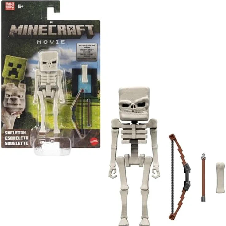 Mattel Minecraft Actionfigur- und Zubehörset, Skelett, 10 cm große bewegliche Sammelfigur mit Pfeil und Bogen, inspiriert von Ein Minecraft Film, Mehrfarbig – Bild 1