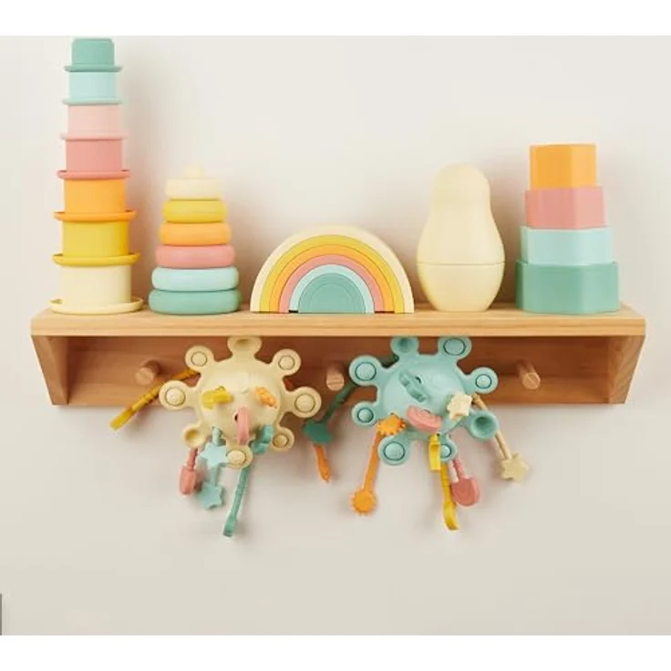 BIECO Silikon Activity Montessori Stapelspielzeug "Planète", kinderfreundliches Spielzeug mit robusten Zugkordeln, BPA-frei, für motorische Fähigkeiten und Sensorik – Bild 6