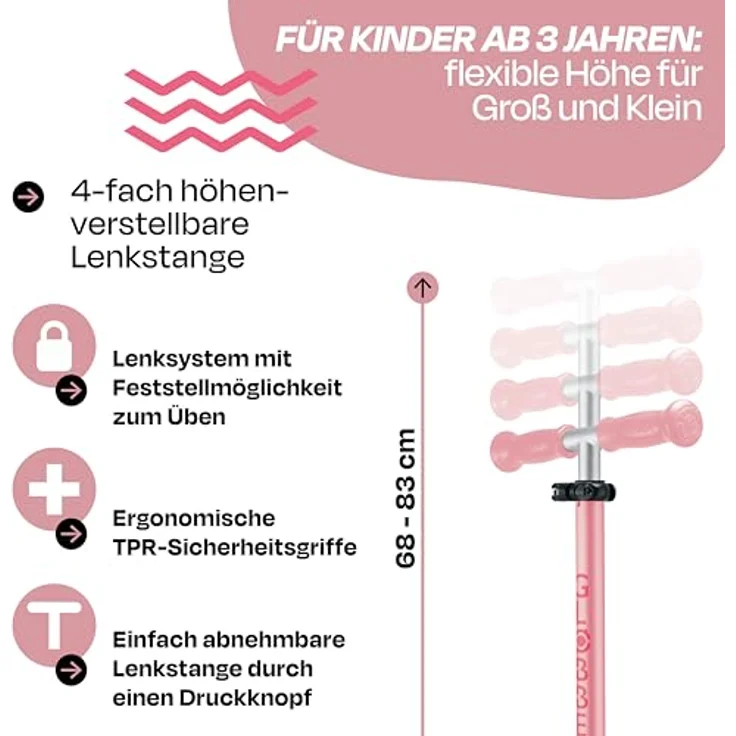 Globber Primo Foldable Plus Light - 3 Wheels Scooter, LED Räder, Pastelrosa-Pink – Bild 6