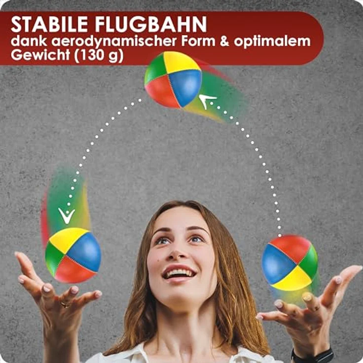 Weidebach® 3X Qualitäts Jonglierbälle Set, 130g, Ø 67 mm, wasserunempfindlich, inkl. 3 Jongliertücher und Anleitung, ideal für Anfänger und Profis – Bild 3