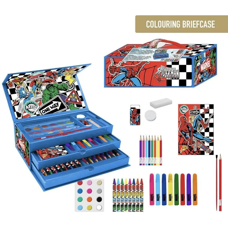 Cerda Marvel Avengers Färbung Schreibwaren Fall, Maletín Zeichenset für Kinder ab 3 Jahren, blau, 26,0 x 10,0 x 13,0 cm