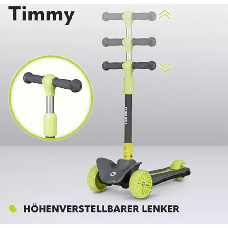 Lionelo Timmy Balance-Roller für Kinder, Dreirädriger Kinderroller mit LED-Plattform, Höhenverstellung und Bremse – Bild 3