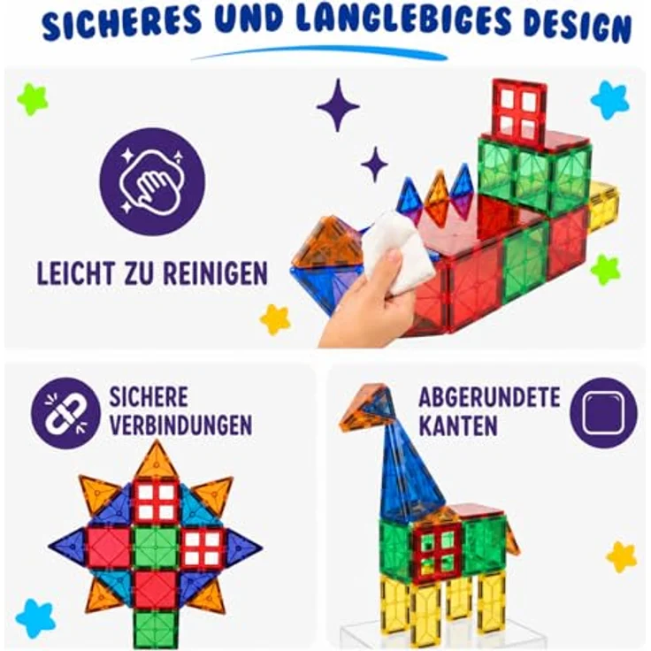 Desire Deluxe Magnetbaukästen, Lernspielzeug für Kinder ab 3 Jahren, XXL Set mit 47 Teilen, extra starke Magnetsteine, ungiftiges Material – Bild 5