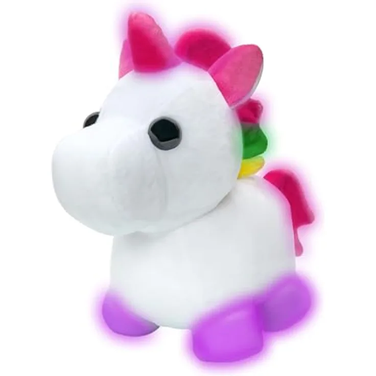 Adopt Me! AME0011-30 cm Leucht Plüsch - Einhorn, offizielles Plüsch mit exklusivem Spielcode, Neon Unicorn, 3 Leucht Modi, virtueller Item Code