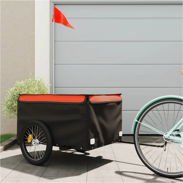 vidaXL Fahrradlastenanhänger Lastenanhänger Schwarz und Orange 45 kg Eisen, Robustes Material, Praktisches Design, Cleveres Design – Bild 1