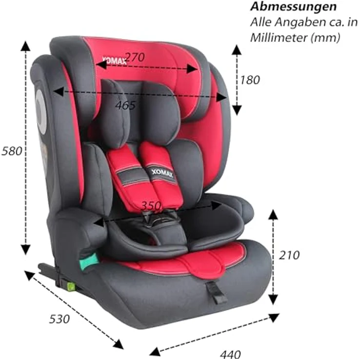 XOMAX LM238 Autokindersitz, ISOFIX, für Kinder 9-36 kg, anthrazit-rot, verstellbar und waschbare Bezüge – Bild 7