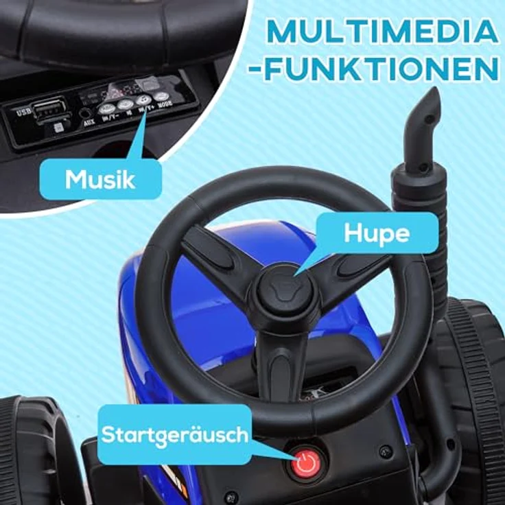 HOMCOM Elektro-Kinderauto Elektrischer Traktor, Kinder Aufsitztraktor, Belastbarkeit 30 kg, Blau – Bild 6