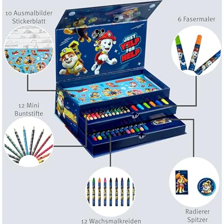 PAW PATROL Kreativset Malkasten mit Schublade, Künstlerbedarf für junge Kreative – Bild 4