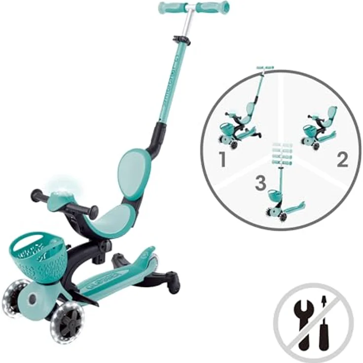 Globber GO-UP Baby Lights 360° - Kinder Tretroller, Dreirad und Laufrad - höhenverstellbar, LED-Leuchtrollen - Mint-dunkelmint – Bild 4