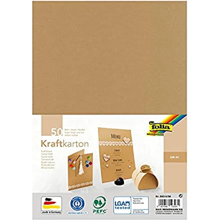 folia 692/4/98 - Kraftkarton natur, 230 g/m², DIN A4, 50 Blatt, zum individuellen Basteln und Gestalten von Grußkarten, Einladungen, Tischkarten, uvm. – Bild 1