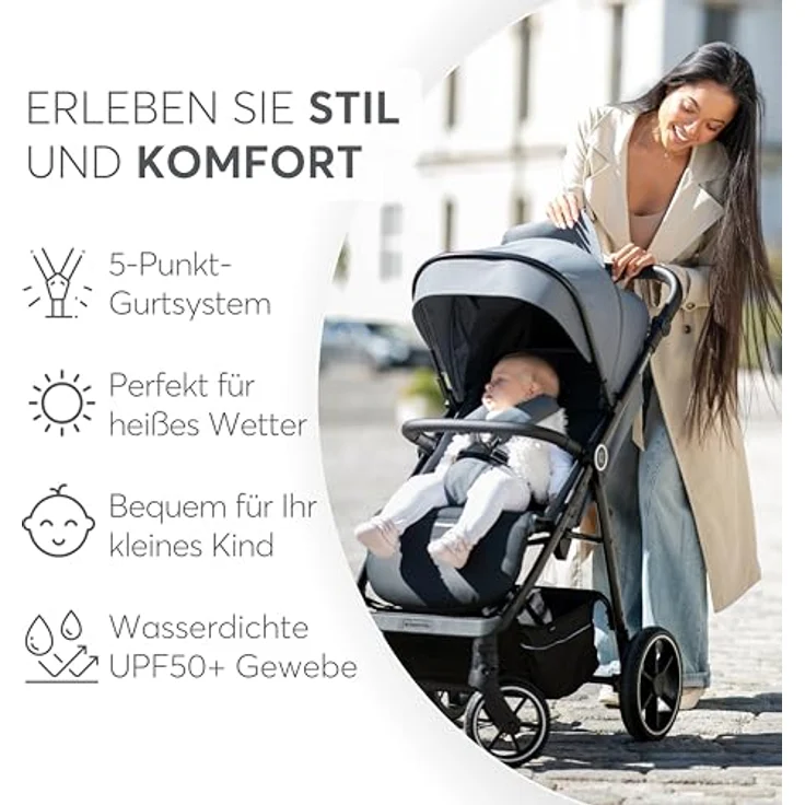 Kikkaboo Kinder-Buggy Kinderwagen Lucy Gurt, Rückenlehne verstellbar, Federung, Hinterradbremse, blau – Bild 5