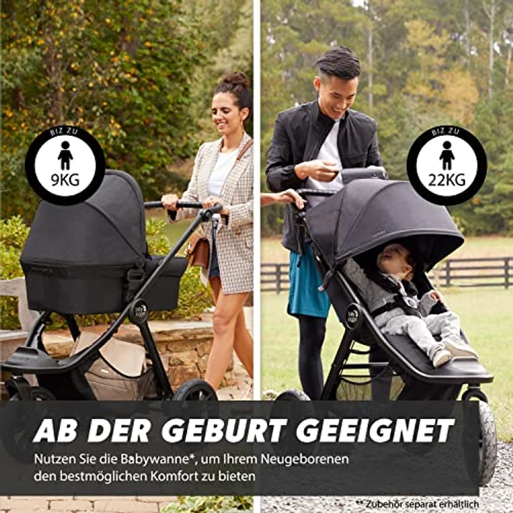 BABY JOGGER City Elite 2 Kombikinderwagen für jedes Gelände | Zusammenklappbarer und tragbarer Buggy | Opulent Black (schwarz) – Bild 4