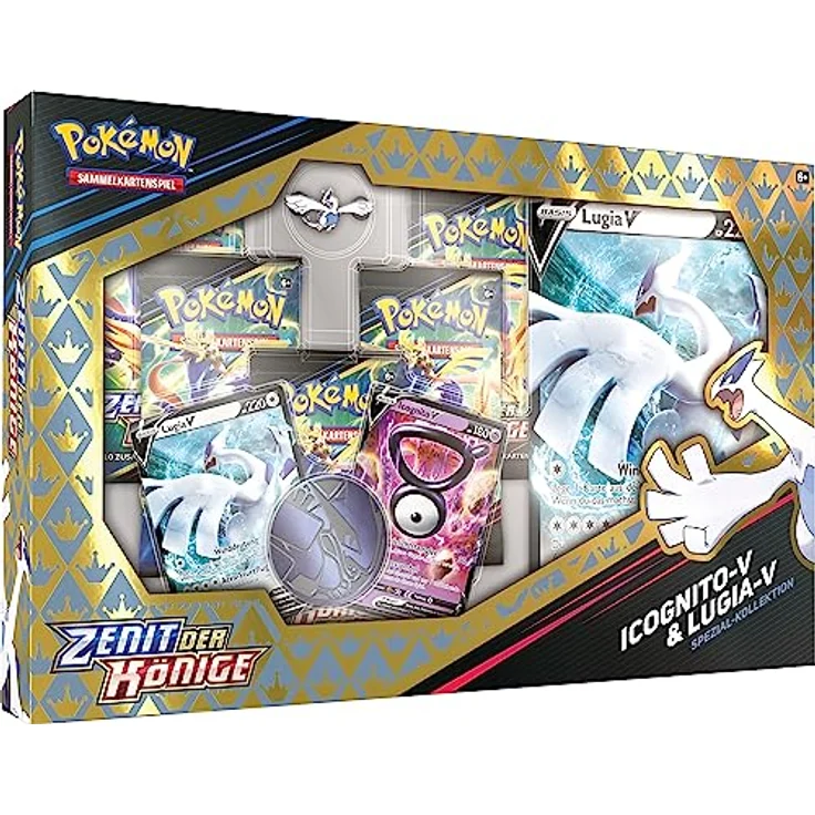 Pokémon-Sammelkartenspiel: Spezial-Kollektion Zenit der Könige: Icognito-V & Lugia-V (2 geprägte holografische Promokarten, 1 überdimensionale Promokarte & 5 Boosterpacks) – Bild 1