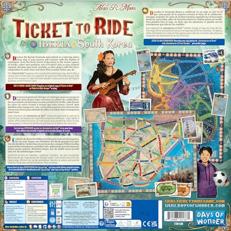 Days of Wonder, Zug um Zug – Iberia & Südkorea, Map-Erweiterung, Familienspiel, Brettspiel, 2-5 Spieler, ab 8+ Jahren, 30-60 Minuten, Deutsch, Mehrsprachig – Bild 3