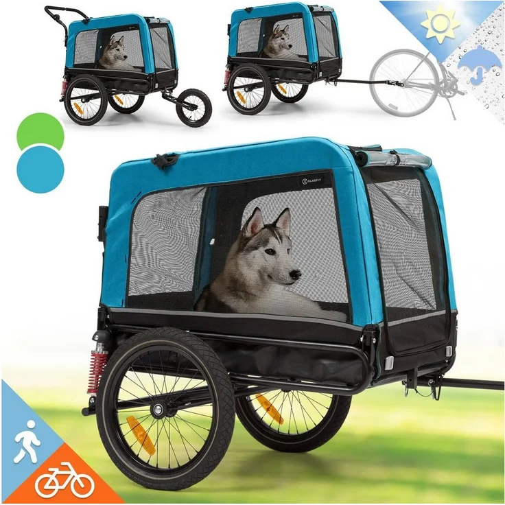 KLARFIT Fahrradkinderanhänger Husky Vario 2-in-1 Hundeanhänger, 40 kg belastbar, 600D Oxford Canvas, Schwarz - Preisvergleich