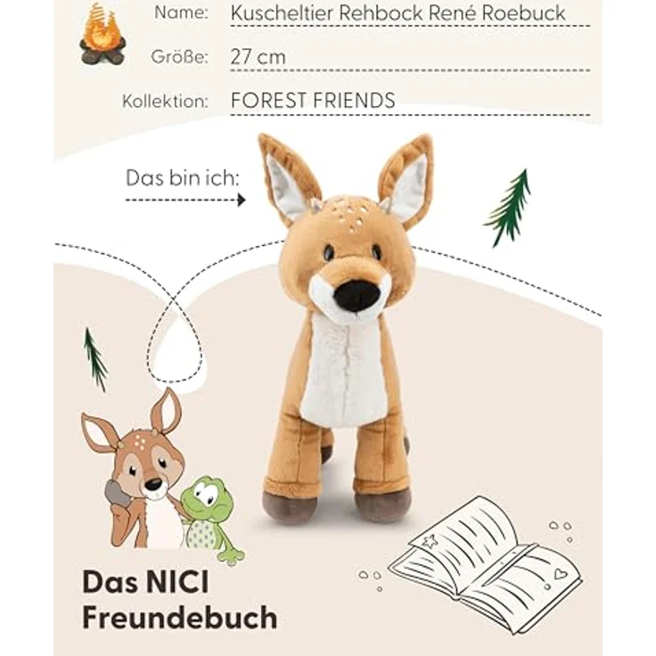 NICI Kuscheltier Rehbock René Roebuck, 27cm, braun, weiches Plüschtier aus recyceltem Material, ideales Geschenk für Kinder und Erwachsene – Bild 5