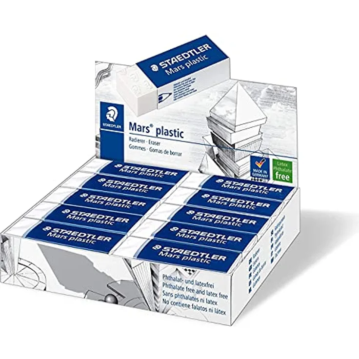 STAEDTLER 526 50 Radierer Mars plastic phtalat und latexfrei, Schachtel mit 20 Stück, weiß