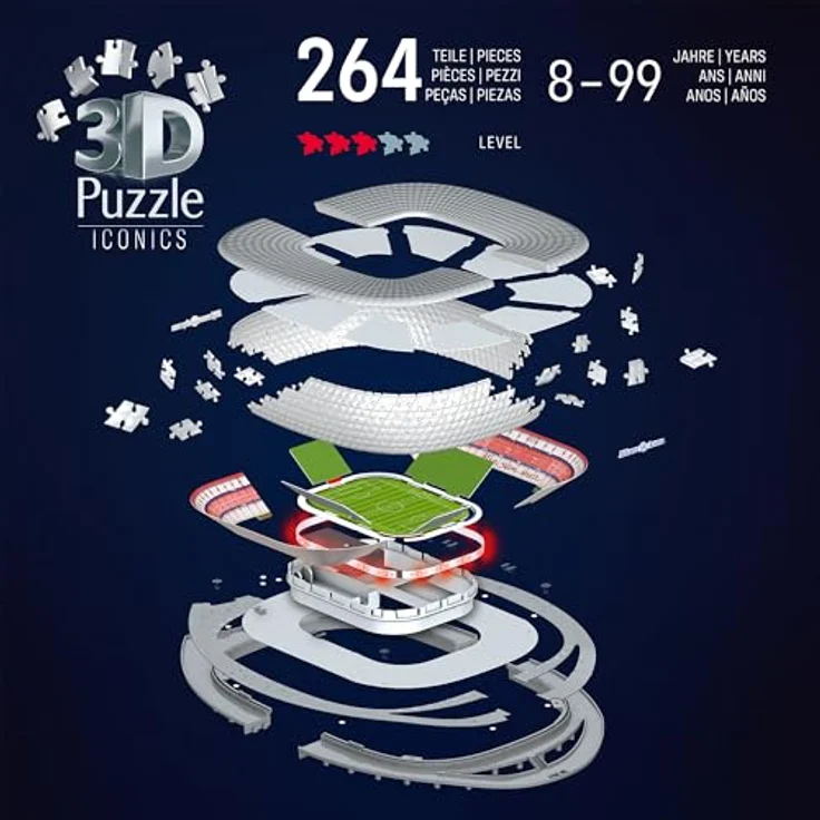Ravensburger 3D Puzzle Iconics: Allianz Arena - detailgetreue Nachbildung mit LED-Licht, 216 Teile – Bild 3