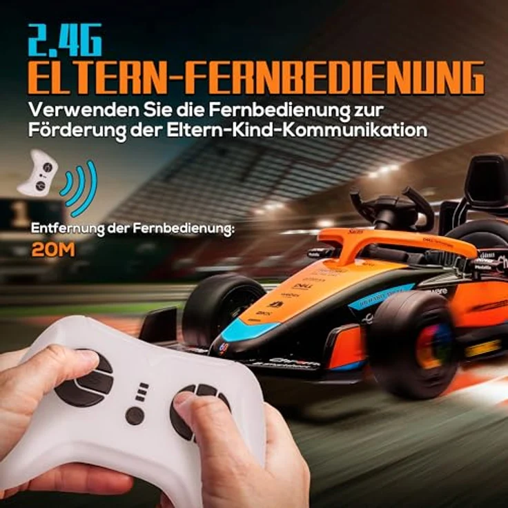 AIYAPLAY Elektro-Kinderauto 12V Kinderfahrzeug mit 2,4G-Fernbedienung, Orange, für 3-5 Jahre Kinder, offiziell lizenziert von McLaren, Dualmotoren, Hupe, USB, Musikfunktion – Bild 5