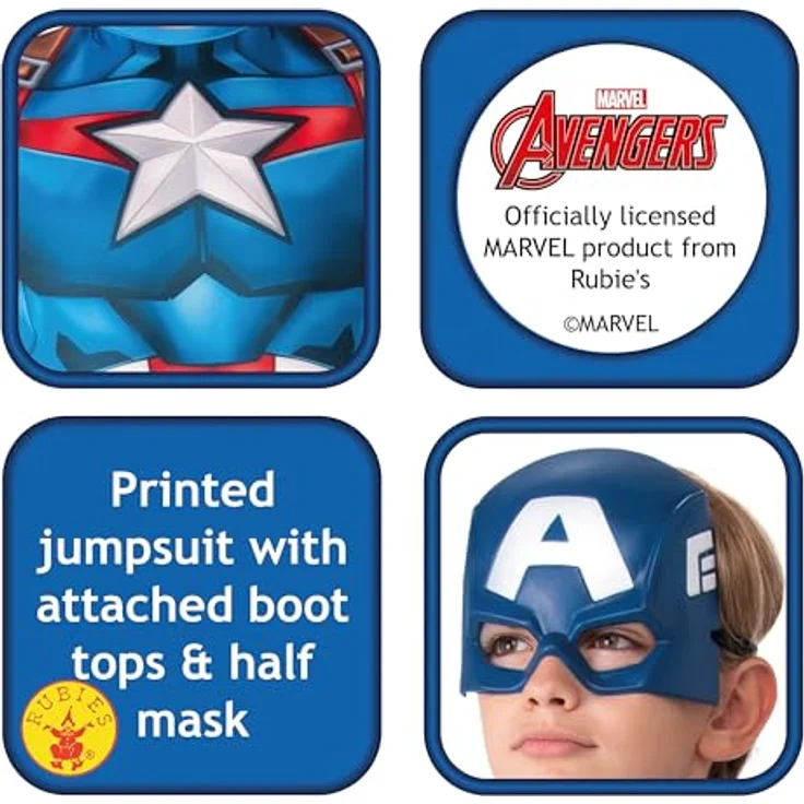 Rubie's Offizielles Kostüm Captain America für Kinder, Superhelden-Verkleidung mit Rüstungseffekt, Größe M, Halloween – Bild 3