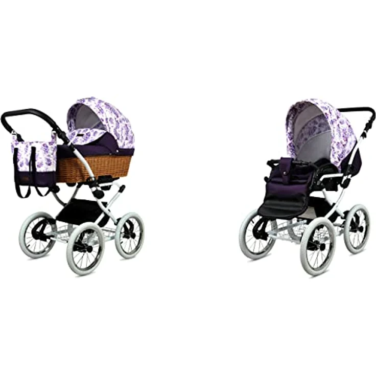 Babylux BabyLux ALU 2in1 Kinderwagen für Kleinkinder – Lilac Flowers White Frame, Max. 15kg, verstellbare Rückenlehne und Fußstütze, elegantes Design – Bild 1