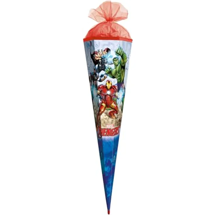 ROTH Schultüte groß Marvel Avengers 85 cm, 6-eckig mit Tüllverschluss und ROT(H)-Spitze - Zuckertüte mit Thor, Iron Man, Hulk, Captain America