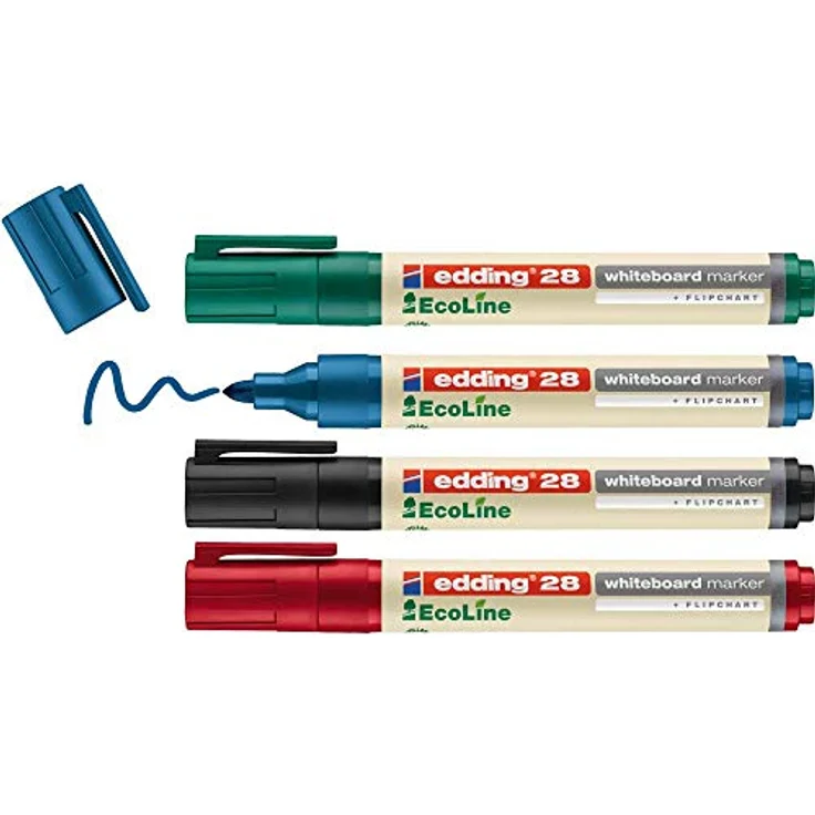 edding 28 Ecoline Whiteboardmarker Set - bunte Farben - 4 Whiteboard Stifte - Rundspitze 1,5-3 mm - Boardmarker abwischbar - Whiteboard, Flipchart, Pinnwand, Memoboard - Sketchnotes - nachfüllbar – Bild 1