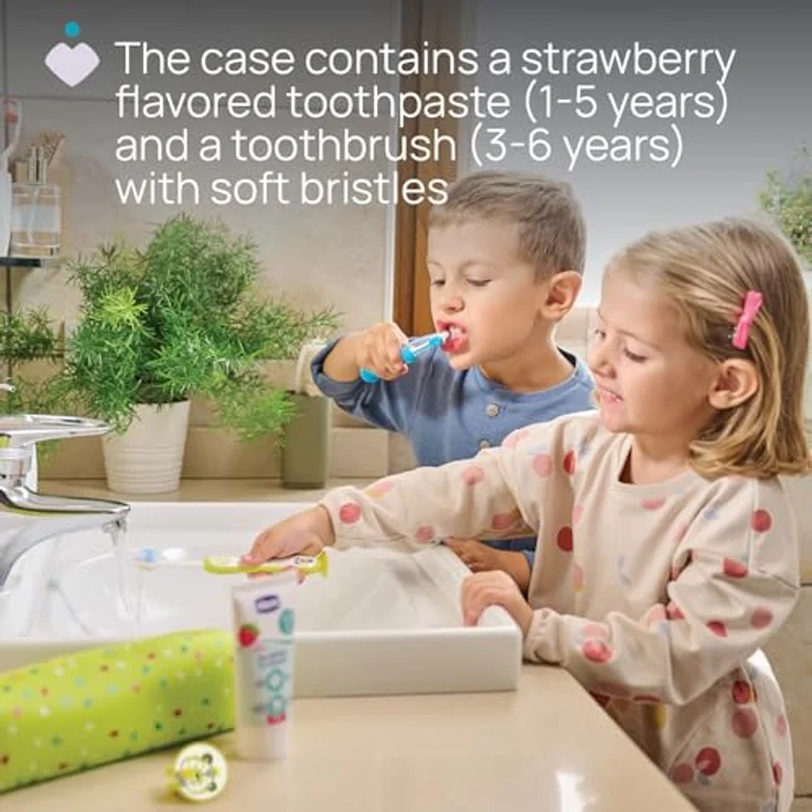 Chicco Erste Zahnbürste für Kinder, Ergonomischer rutschfester Griff, Zungenreiniger, Schutzkappe und Saugnapf, für 3-6 Jahre, Mundhygiene – Bild 4